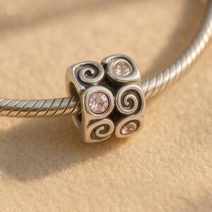 Pandora Fantasy Swirls Pink Crystal Stepping Stones Charm Bead.925 ALE #230